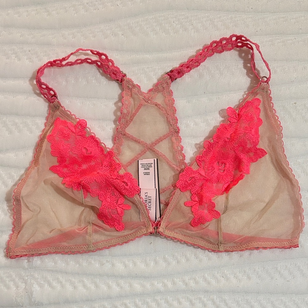 Victoria's Secret Neon Pink and Nude Lace Bralette